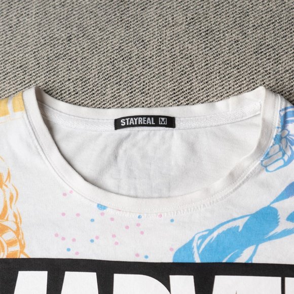 Men's STAYREAL Marvel Print White T-Shirt Size M - Picture 3 of 3
